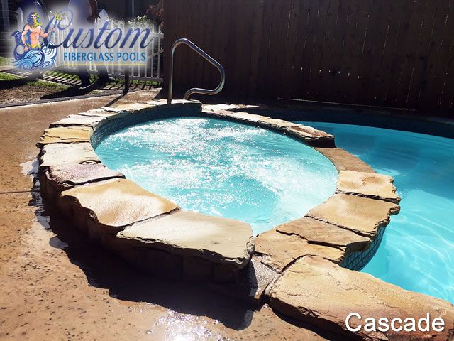Cascade Fiberglass Pool with Spa in a serene backyard setting by AR Stoneworks, Clarksville TN