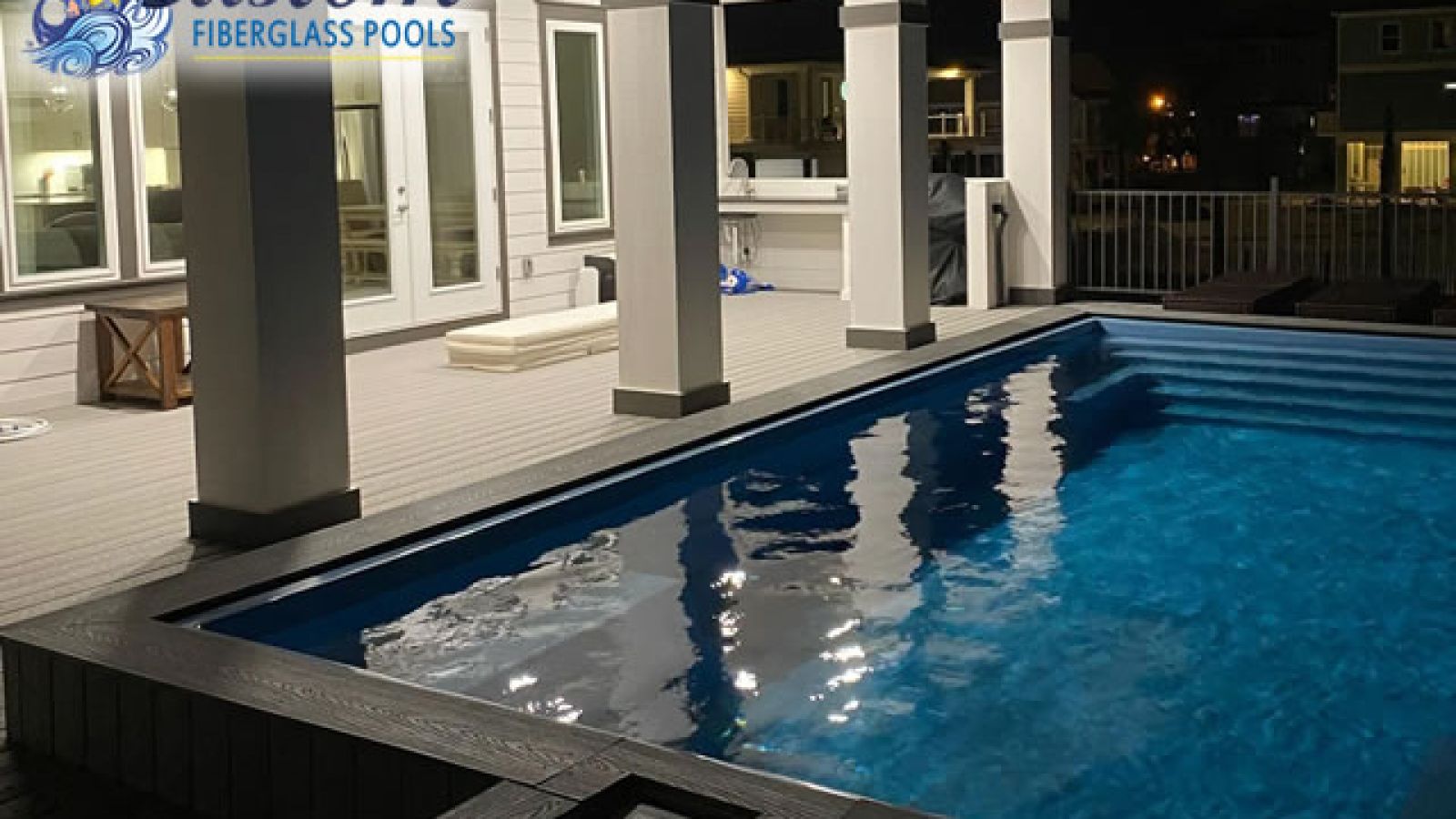Seaside Rectangle Fiberglass Pool offering a fun and relaxing family experience in Clarksville, TN