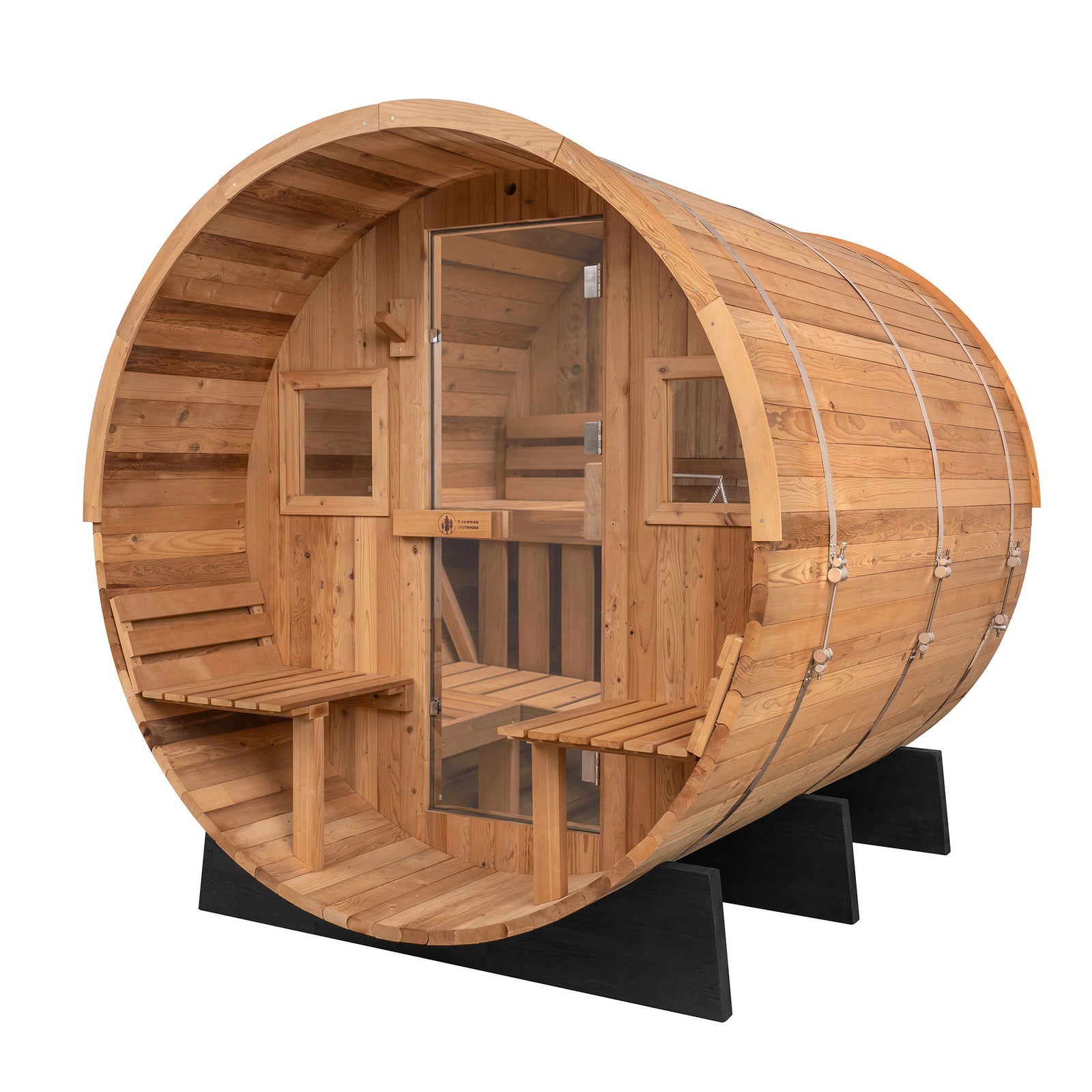 Extra-Wide Outdoor Barrel Sauna w/ Porch - 6 Person