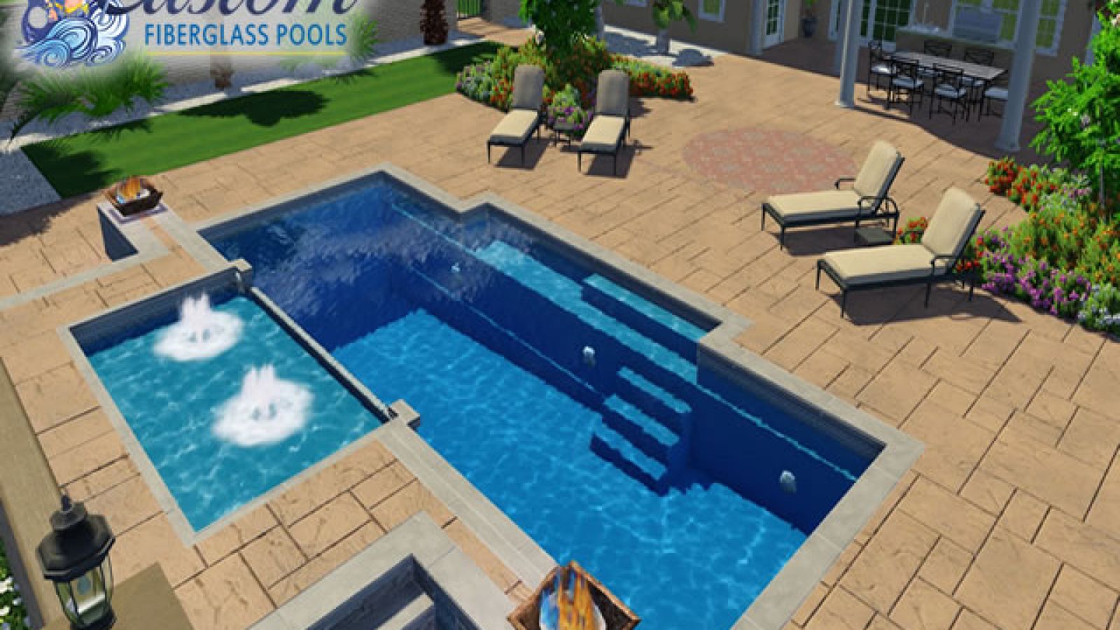 The Midland Pool: Transform Your Summer into a Tropical Dream Midland Rectangle Fiberglass Pool offering a tropical escape in your Clarksville, TN backyard