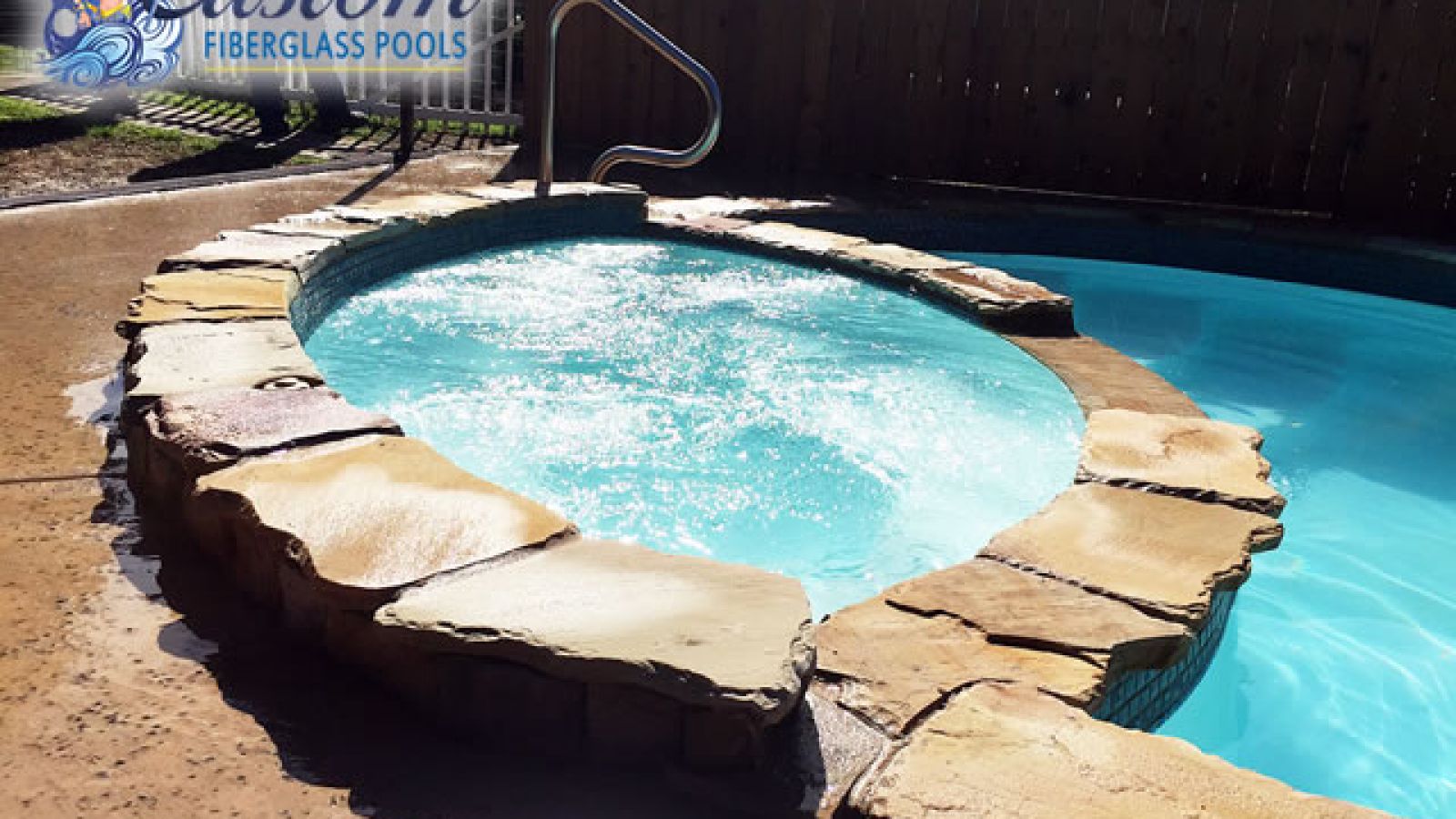 Cascade Fiberglass Pool with Spa in a serene backyard setting by AR Pools, Clarksville TN