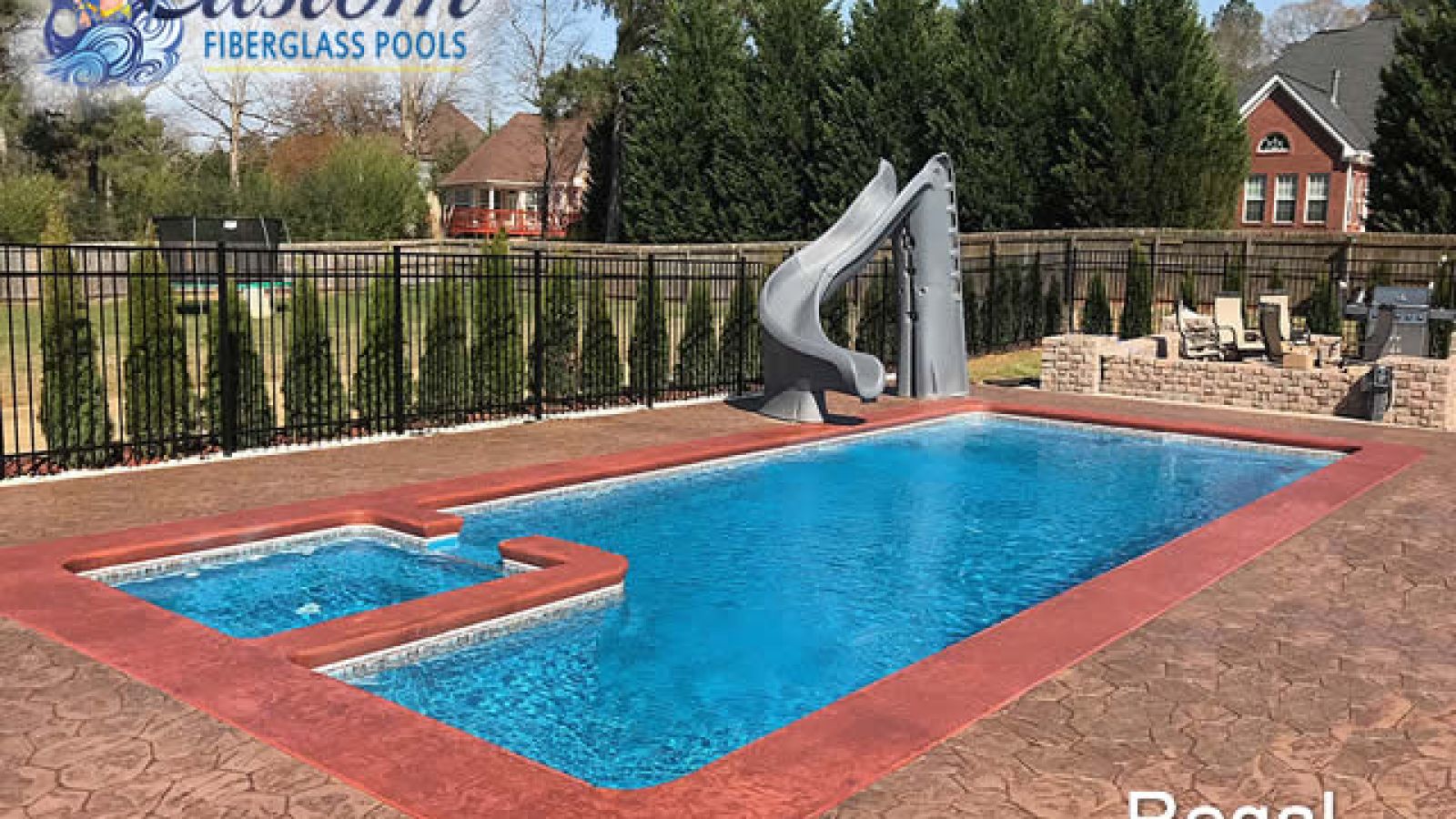 Regal Fiberglass Pool with Spa at an elegant outdoor setting by AR Pools, Clarksville TN